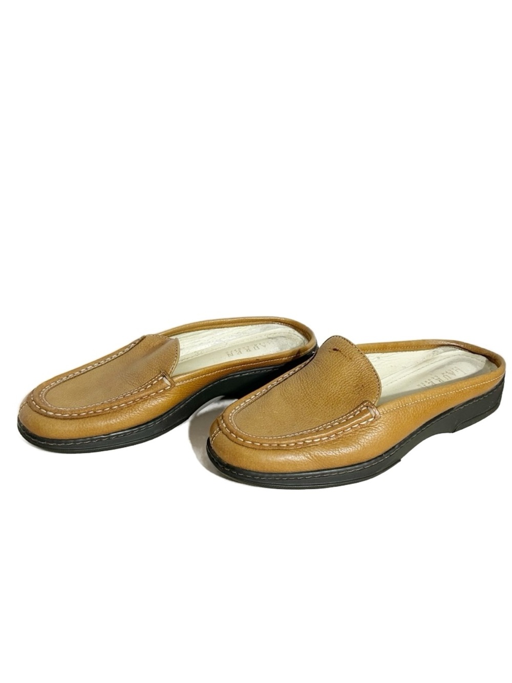 LAUREN Ralph Lauren Tan Leather Mule Loafers Clogs Slip On Size 7.5B Brazil